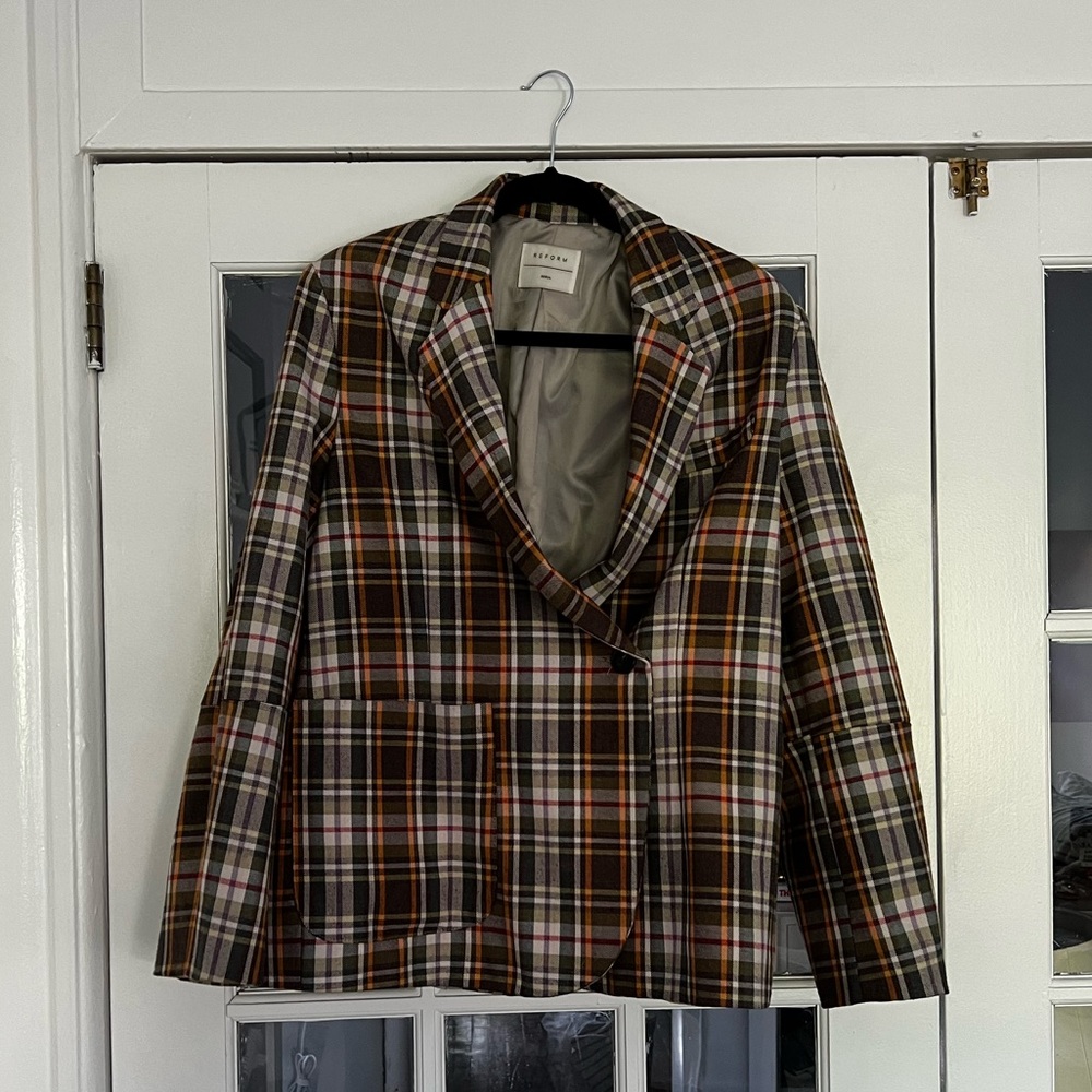reform seoul plaid boxy blazer
